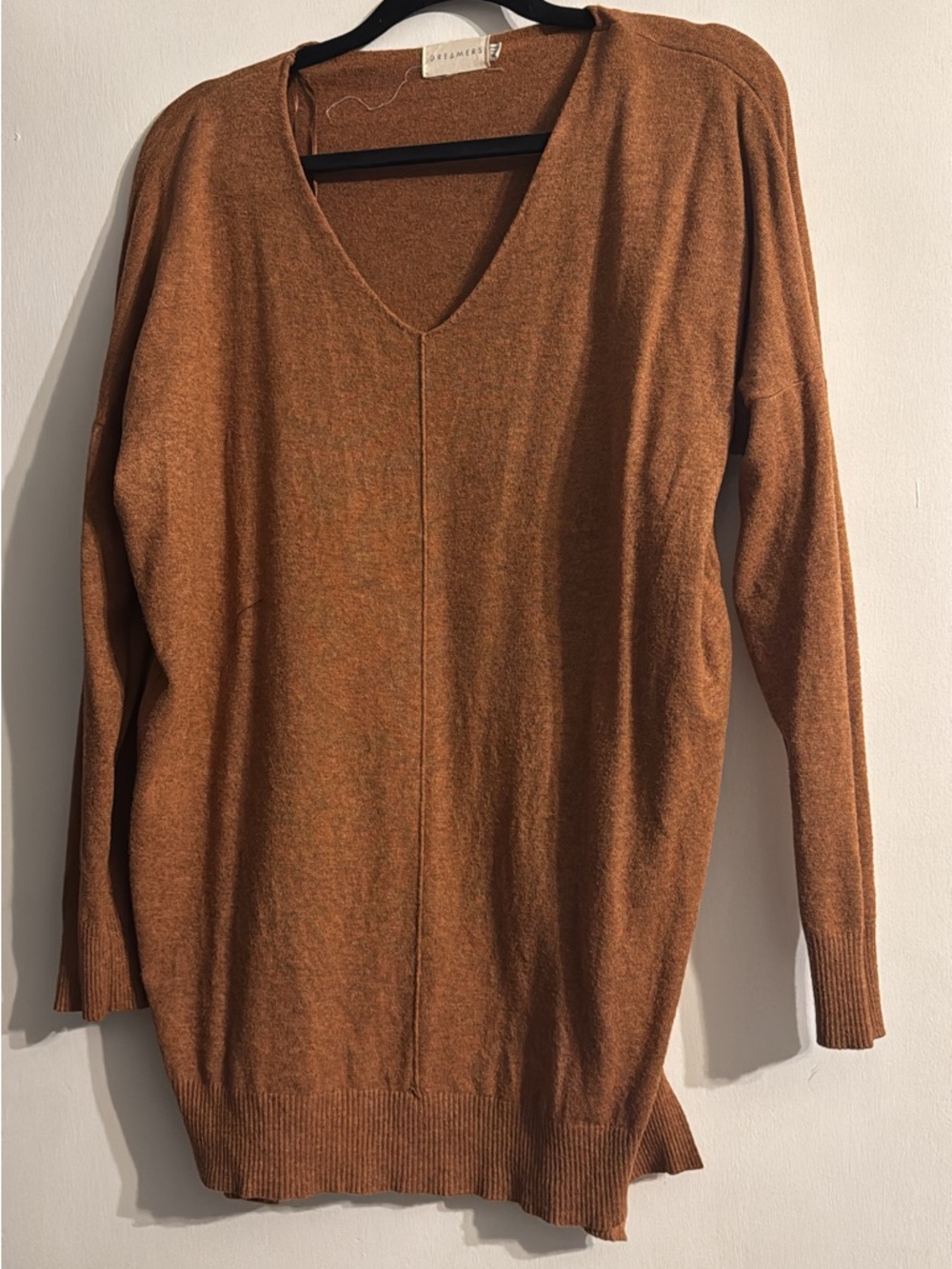 Dreamers Rust Brown V-Neck Longline Sweater